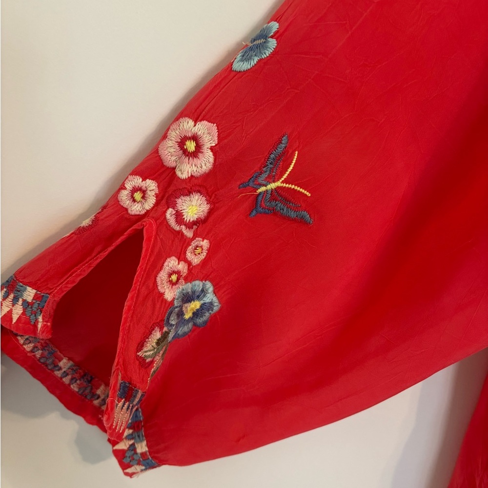 Johnny Was Red Embroidered Floral Tunic Top - Picture 9 of 13